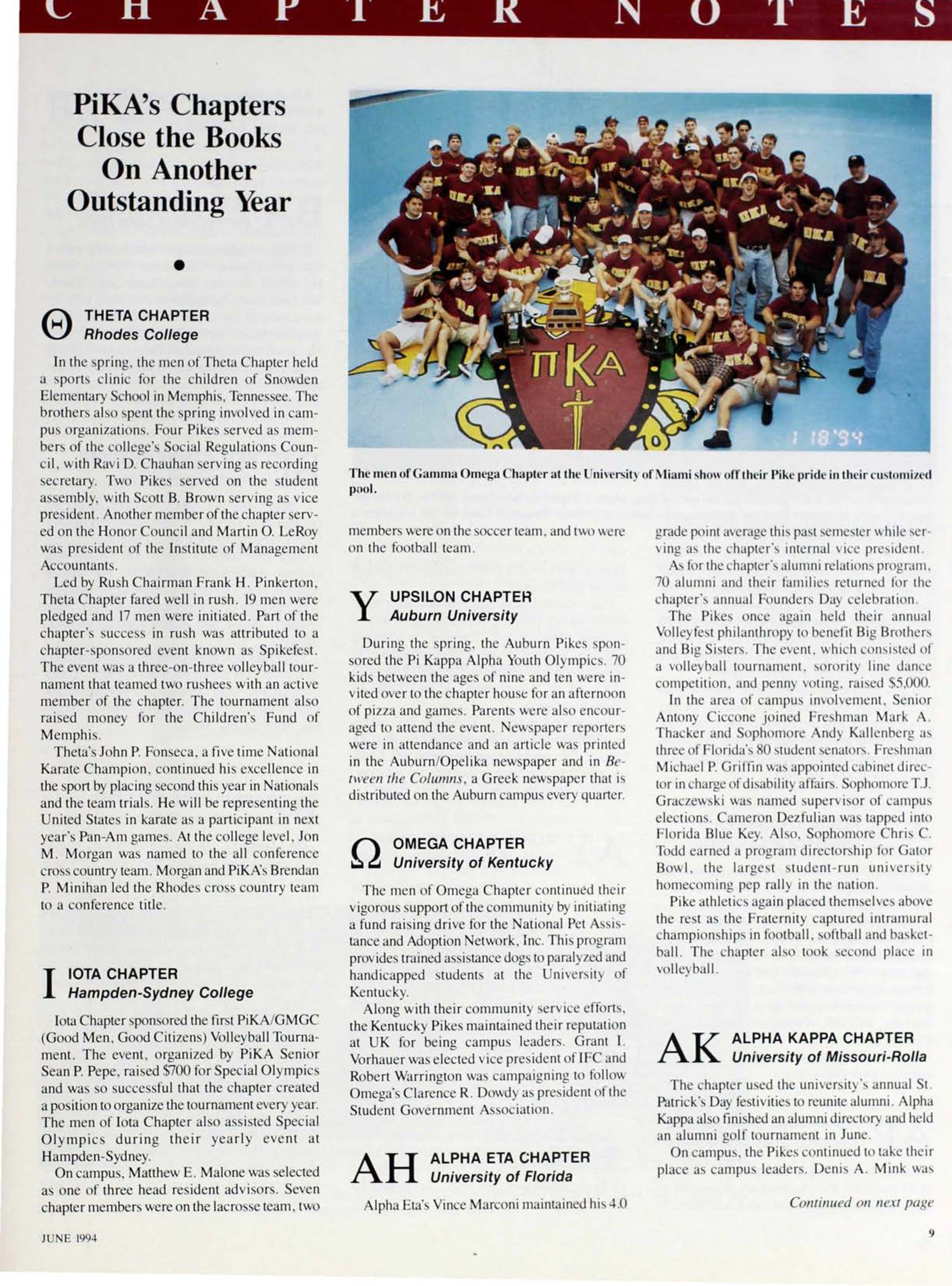 Chapter Notes, June 1994